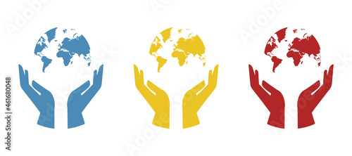 hand holding planet icon, nature protection, vector illustration
