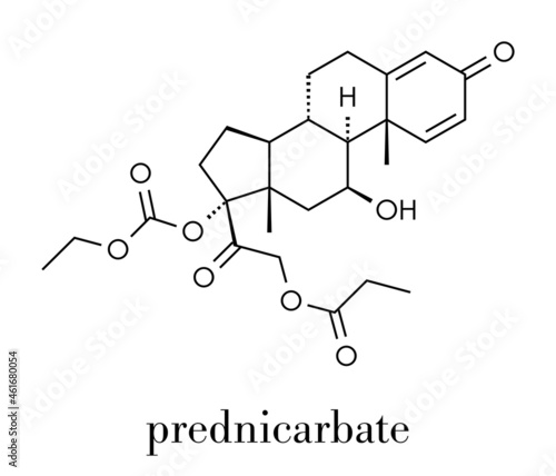 Prednicarbate topical corticosteroid drug molecule. Skeletal formula.