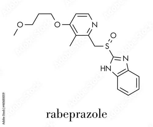 Rabeprazole gastric ulcer drug molecule (proton pump inhibitor). Skeletal formula.
