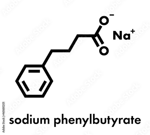 Sodium phenylbutyrate urea cycle disorders drug molecule. Also acts as histone acetylase (HDAc) inhibitor and chemical chaperone. Skeletal formula.