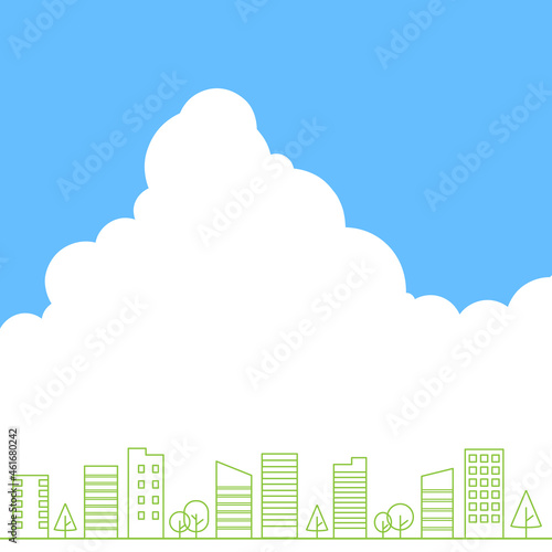 シンプルなビル群と入道雲