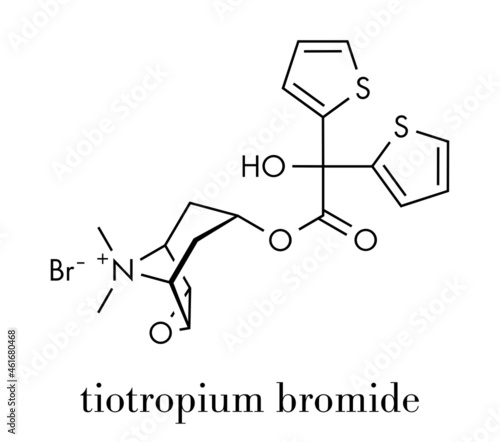 Tiotropium bromide chronic obstructive pulmonary disease (COPD) drug molecule. Skeletal formula.