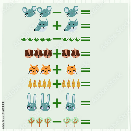 mathematical examples of addition and subtraction. educational page for children.