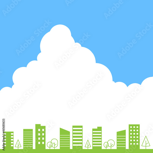 シンプルなビル群と入道雲