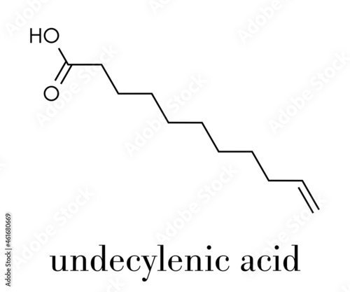 Undecylenic acid topical antifungal drug molecule. Skeletal formula.