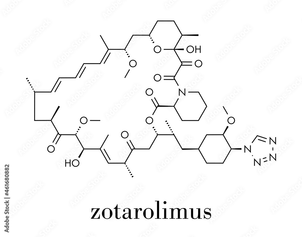 Obraz premium Zotarolimus immunosuppressant molecule. Used in drug-eluting coronary stents. Skeletal formula.