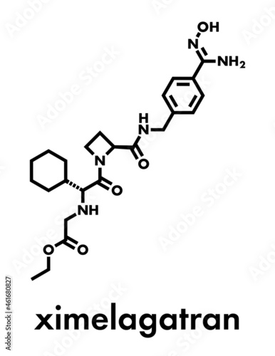 Ximelagatran anticoagulant drug molecule (direct thrombin inhibitor). Skeletal formula.