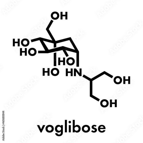 Voglibose diabetes drug molecule. Skeletal formula.