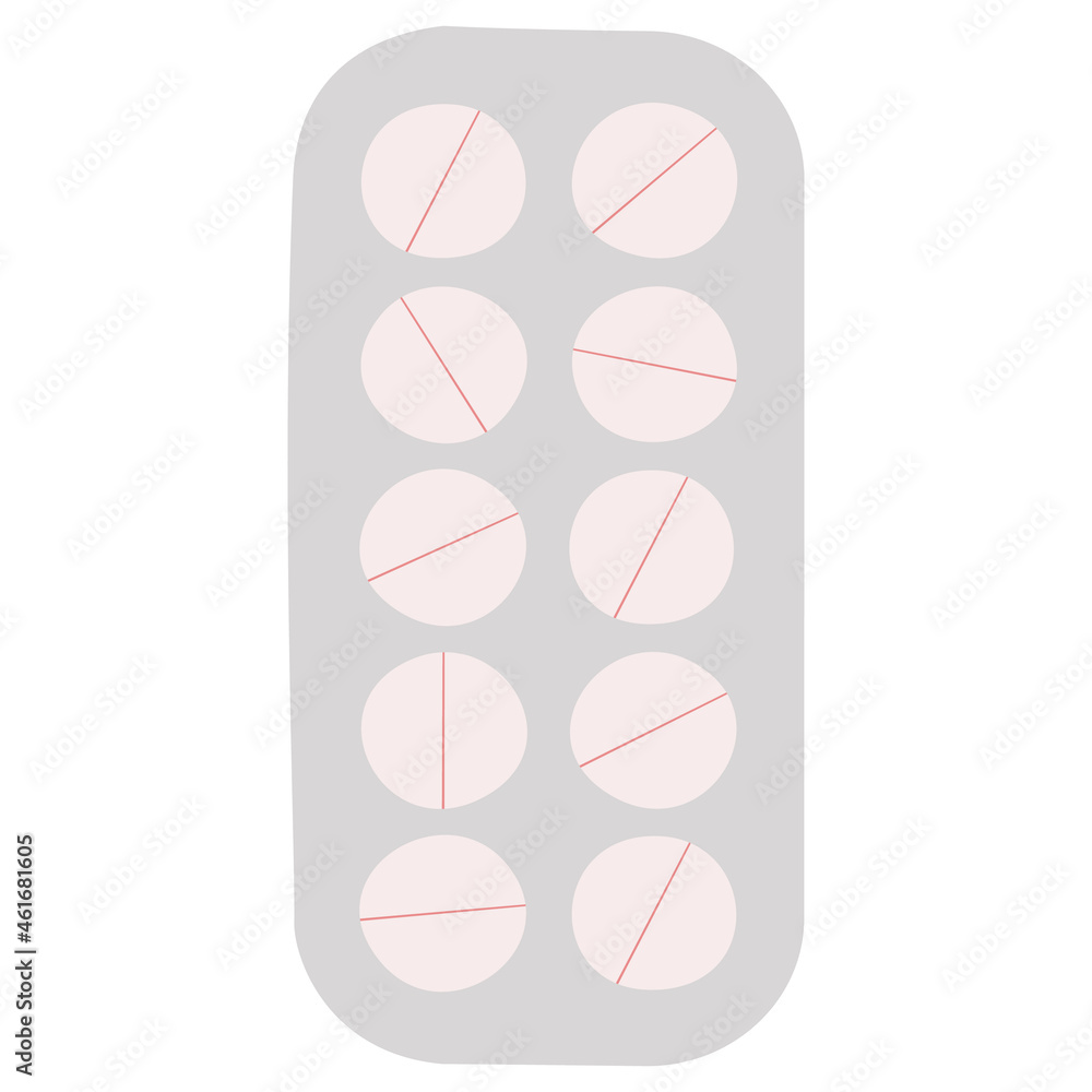 An outline vector illustration of a vertical pill blister isolated on transparent background. Designed in grey, beige colors for medical concepts An outline vector illustration of a vertical pill blister isolated on transparent background. Designed in grey, beige colors for medical concepts