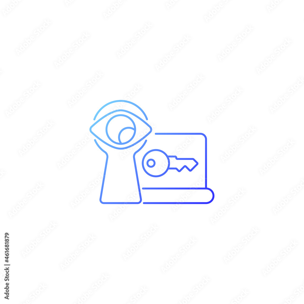 Shoulder surfing attack gradient linear vector icon. Data breach. Spying on security info. Password management. Thin line color symbol. Modern style pictogram. Vector isolated outline drawing Shoulder surfing attack gradient linear vector icon. Data breach. Spying on security info. Password management. Thin line color symbol. Modern style pictogram. Vector isolated outline drawing