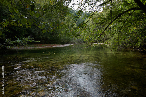 Senda De La Hoya De San Vicente across the Dobra River in the Ponga Natural Park in Asturias. Spain