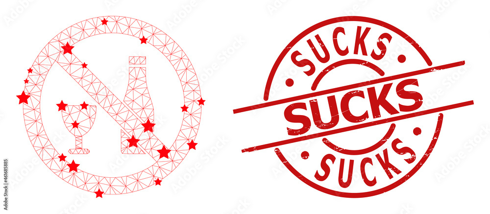 Forbid alcohol star mesh and grunge Sucks seal stamp. Red stamp with corroded style and Sucks phrase inside round shape. Sucks stamp seal uses round shape, red color. Forbid alcohol star mesh and grunge Sucks seal stamp. Red stamp with corroded style and Sucks phrase inside round shape. Sucks stamp seal uses round shape, red color.