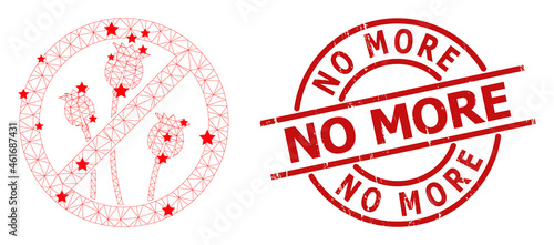 Stop poppy plants star mesh network and grunge No More seal. Red seal with grunge style and No More text inside round shape. No More seal uses round shape, red color.
