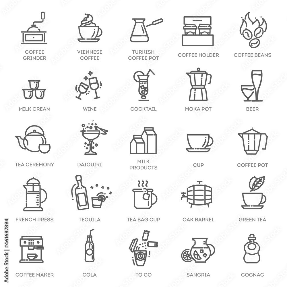 Drink - thin line web icon set. Outline icons collection. Simple vector illustration. Drink - thin line web icon set. Outline icons collection. Simple vector illustration.