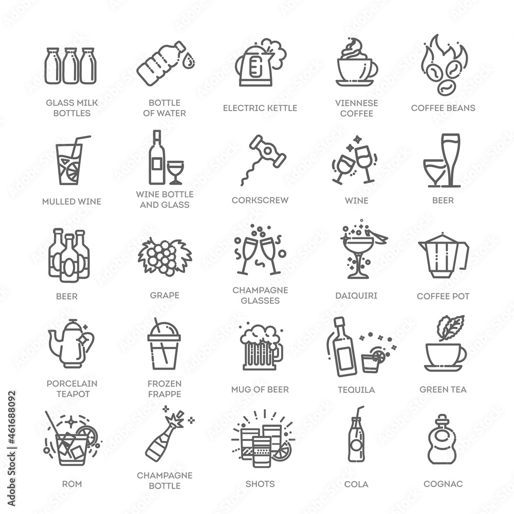 Drink - thin line web icon set. Outline icons collection. Simple vector illustration. Drink - thin line web icon set. Outline icons collection. Simple vector illustration.