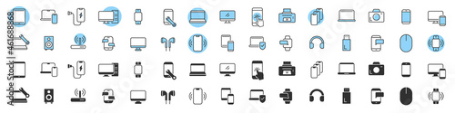 Electronics and devices icons collection in two different styles photo