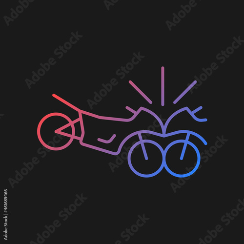 Motorcycles accident gradient vector icon for dark theme. Head-on collision of motorcyclists. Speeding-related crash. Thin line color symbol. Modern style pictogram. Vector isolated outline drawing