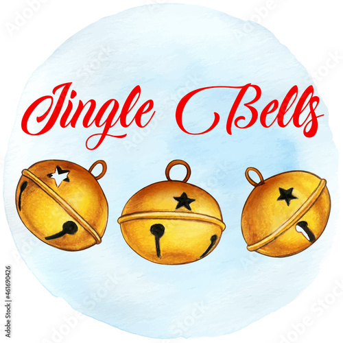 Watercolor hand drawn jingle bells decoration