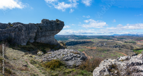 Beautiful view of a village from the mountain Las Tuerces in Palencia, Spain photo