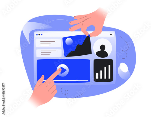 Hands are working on website or application, ui ux design and programming. Team of designers doing research and prototyping. Web studio or mobile application concept for banner, ads, landing page.