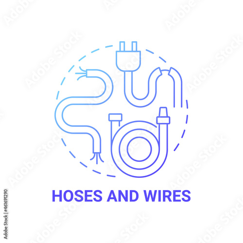 Hoses and wires blue gradient concept icon. Waste collection and disposal abstract idea thin line illustration. Garden hose and electric wire recycle. Vector isolated outline color drawing
