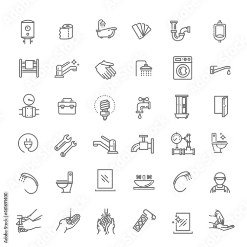 Vector plumbing line icons set