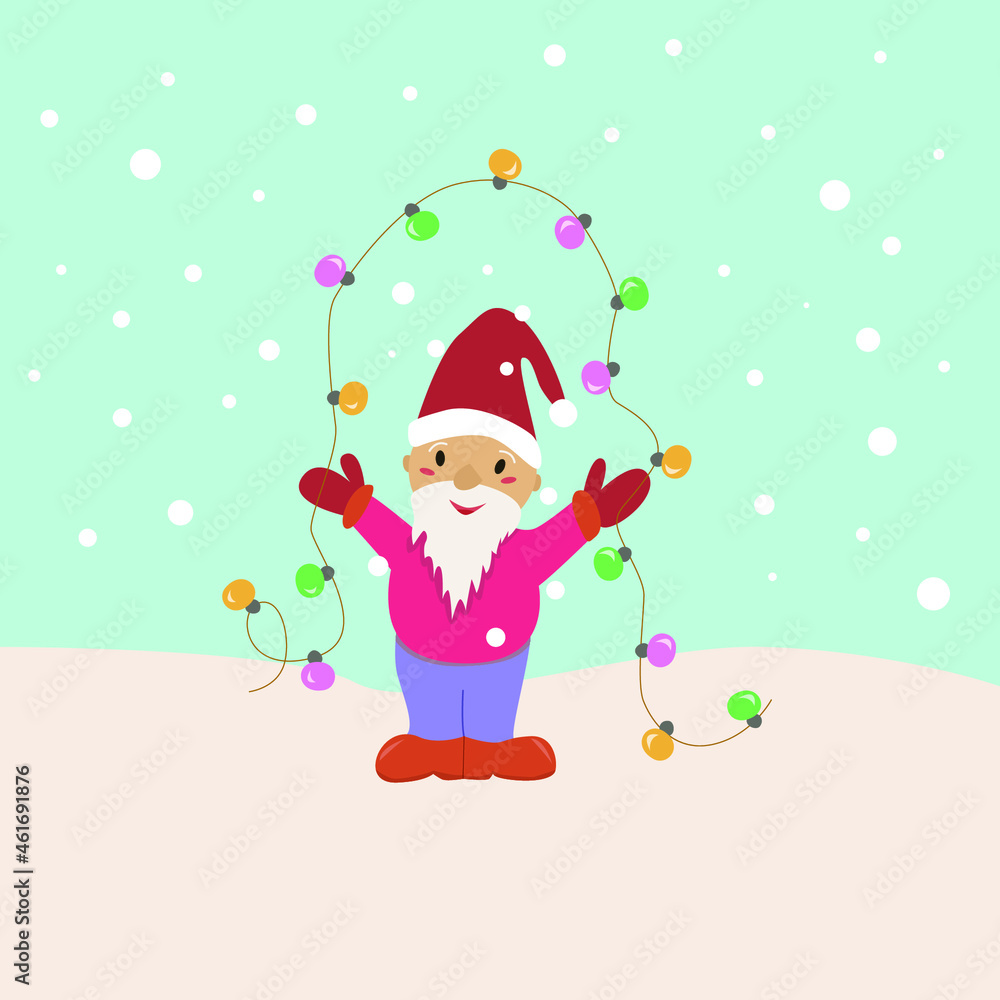 happy little gnome with garland flashlights happy little gnome with garland flashlights