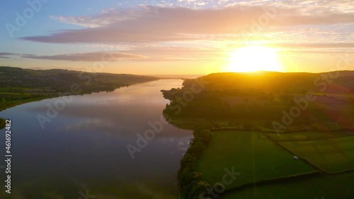 Sunrise over River Teign from a drone, Newton Abbot, Devon, England, Europe photo