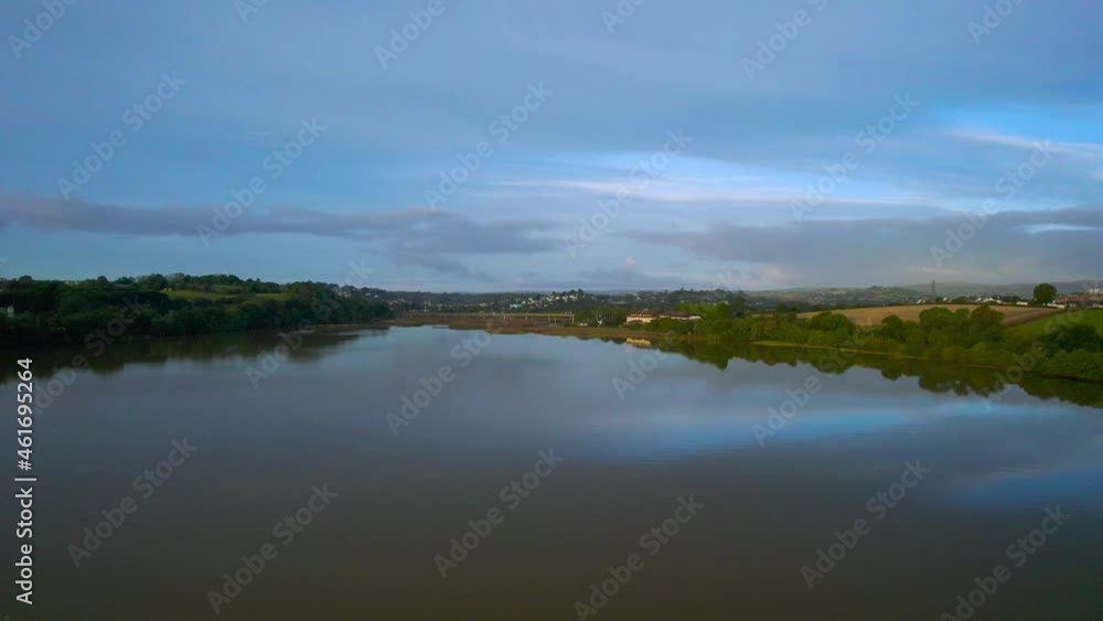 View of River Teign from a drone, Newton Abbot, Devon, England, Europe View of River Teign from a drone, Newton Abbot, Devon, England, Europe
