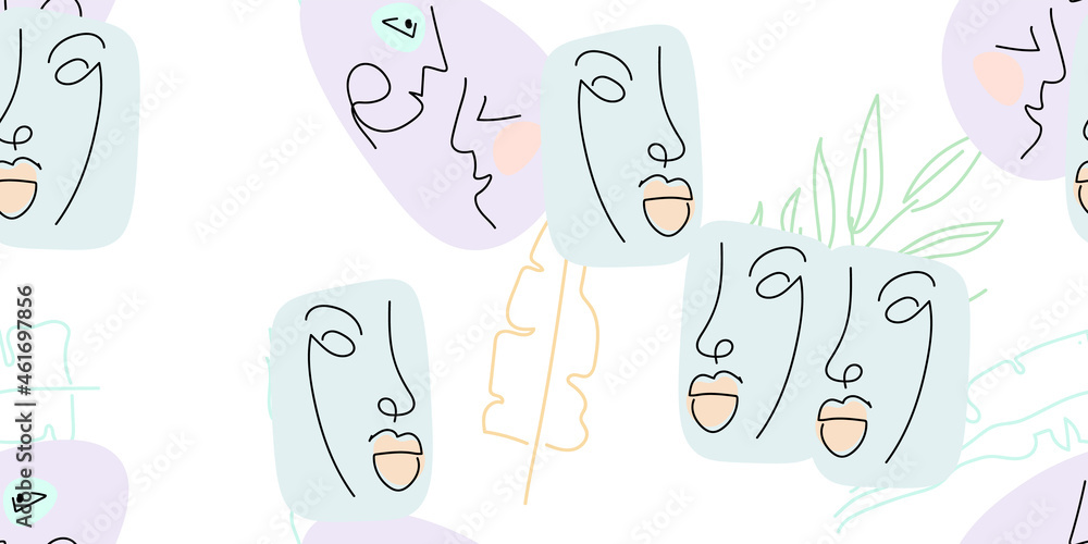 Face line pattern. Minimal art one line drawing.