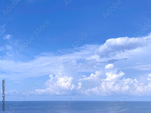 Sea and sky clouds. Blue sea water. Beautiful cloudscape.