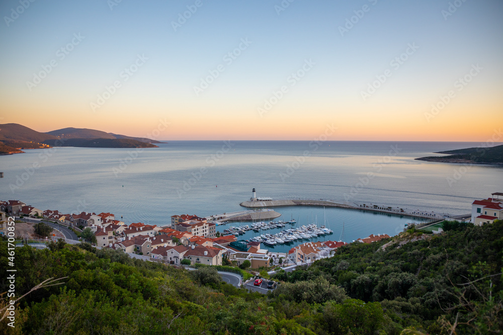 Aerial view of Lustica Bay in Montenegro.