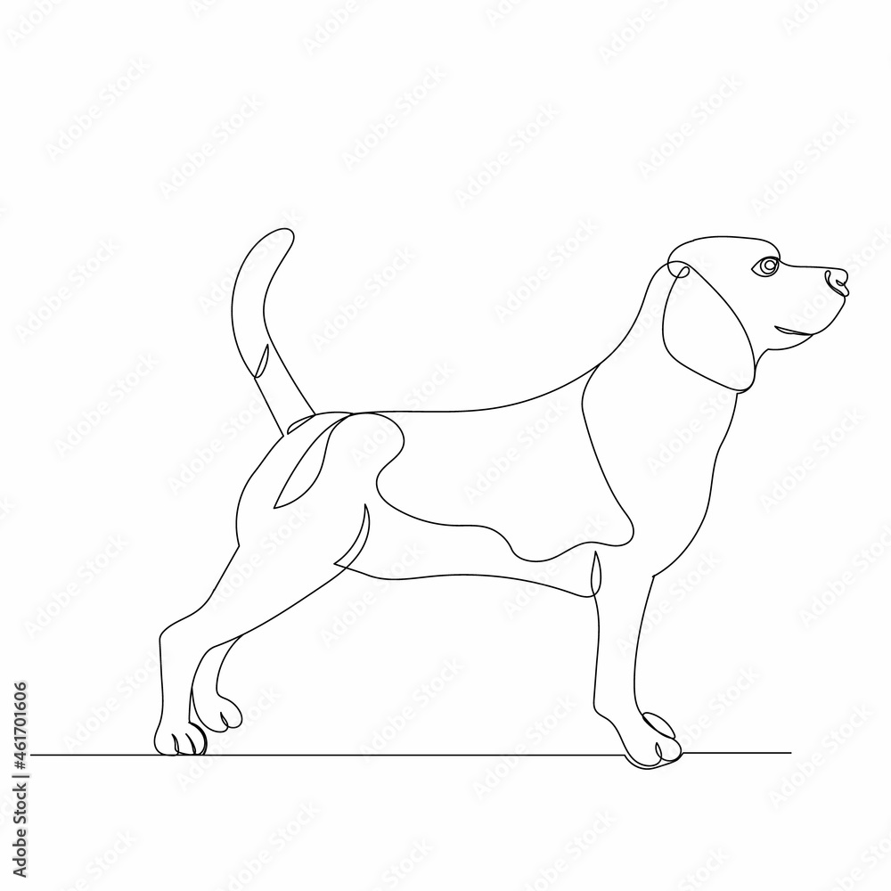 dog one line drawing, on white background, vector