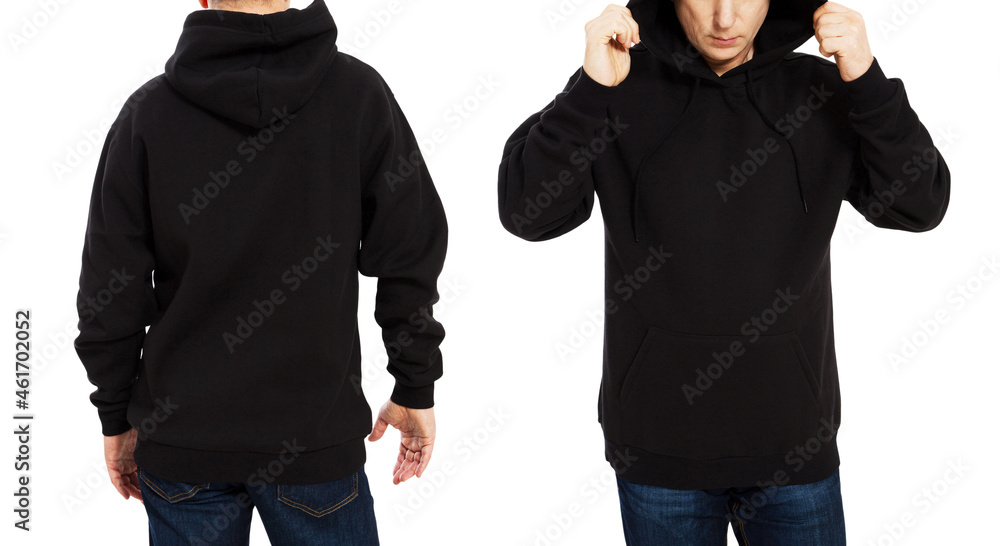 Black hoodie set mockup isolated over white background Stock Photo ...