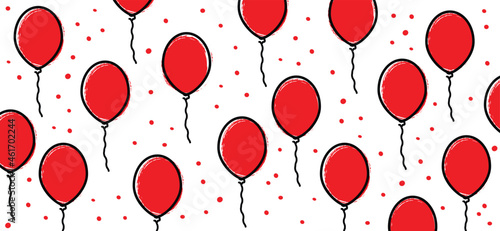 Cartoon, comic balloon party banner. Pink, blue, green, red, orange and yellow balloons. Congrats card. Flat vector celebrate seamless background for festive decoration. surprice.