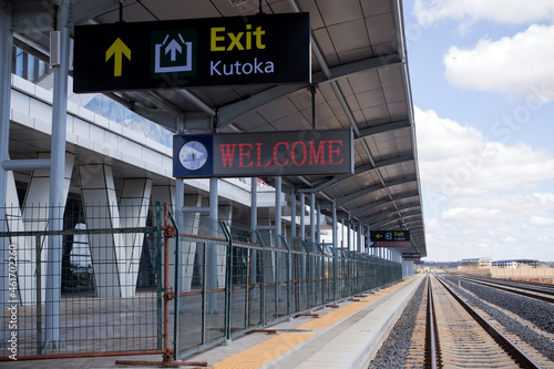 Mtito Andei Railway Station Pillars Railway Line Standard gauge Railway SGR Madaraka Express Bridge Corporation Kenya Railways Tsavo Mombasa City County Kenya East Africa Landscapes Line Highway photo