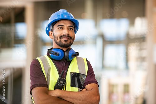 Fototapeta Successful construction site worker thinking