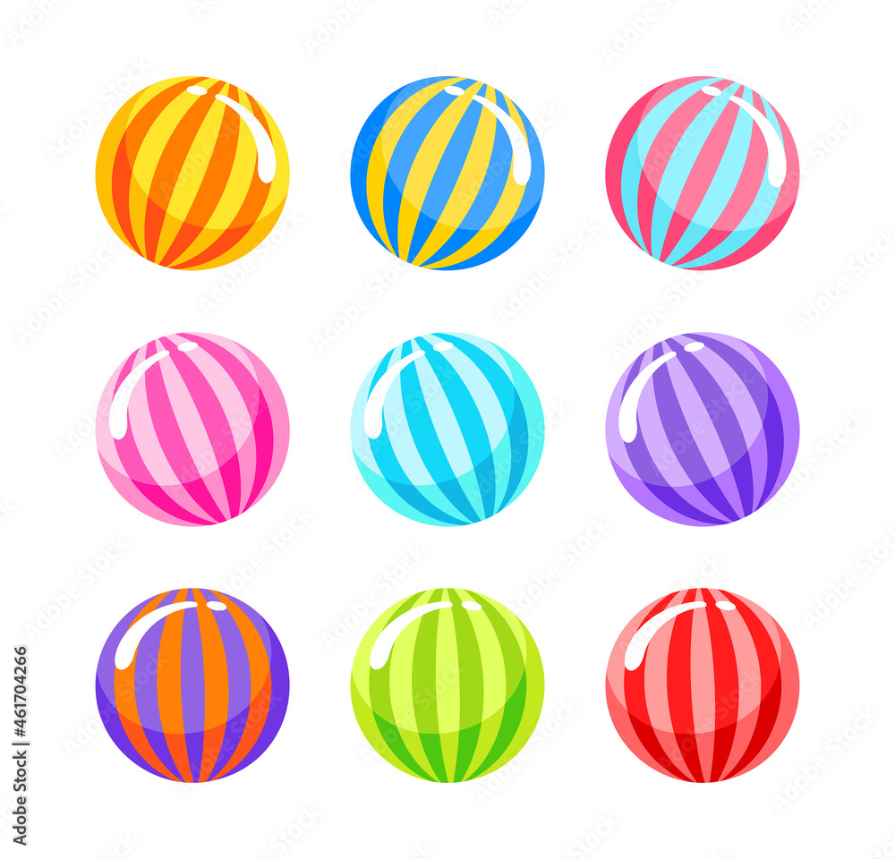Striped Candy Ball set vector isolated Striped Candy Ball set vector isolated