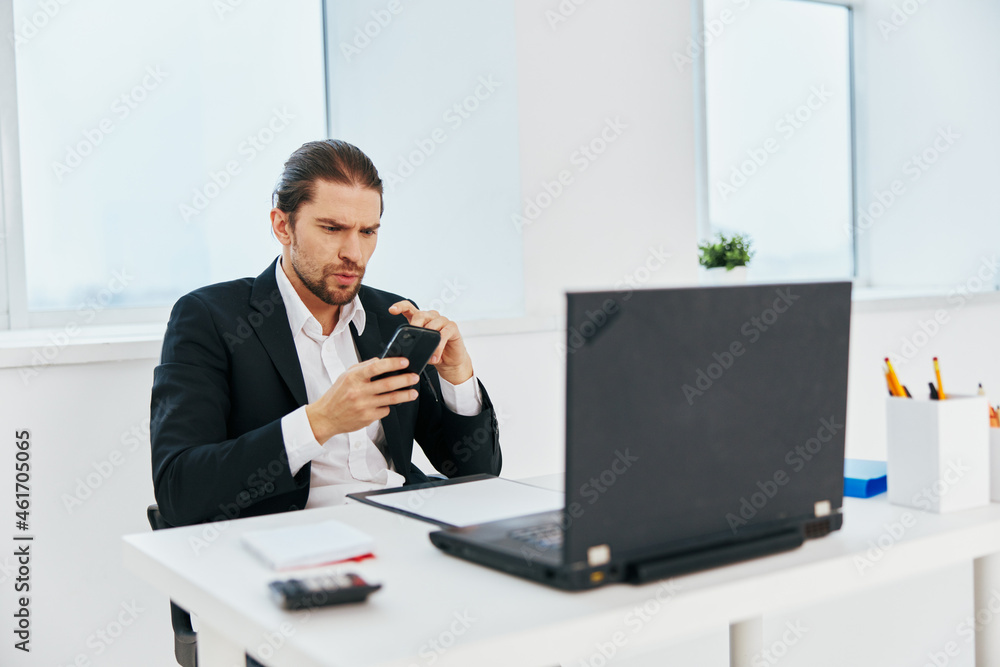 manager office work documents with a phone in hand boss manager office work documents with a phone in hand boss