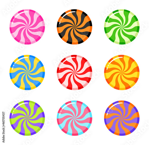 Peppermint Candy, glossy swirl candy, round candy set vector isolated