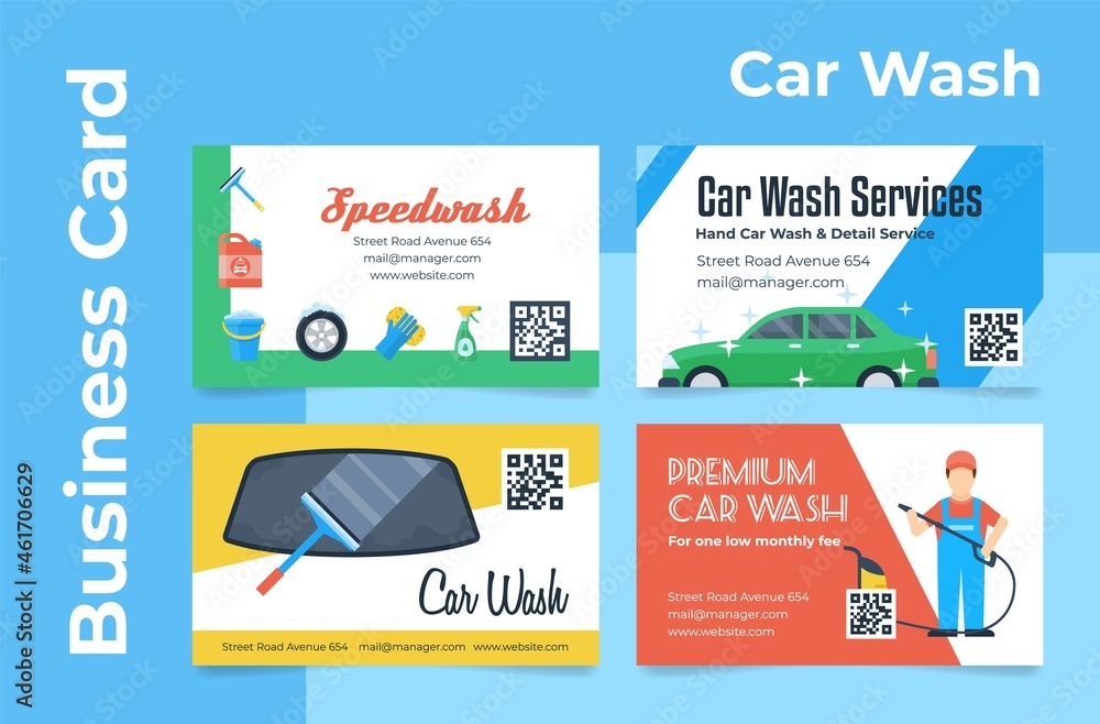 Car wash service business card design set vector illustration corporate