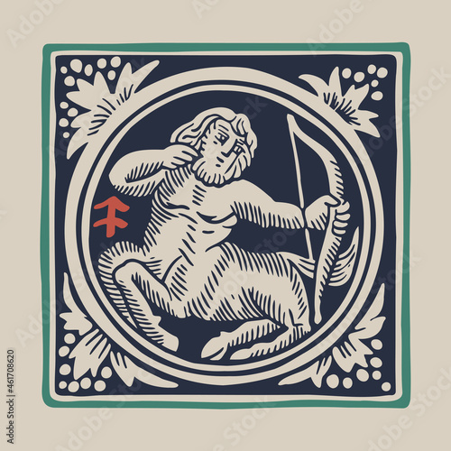 Archer zodiac medieval-style illustration.