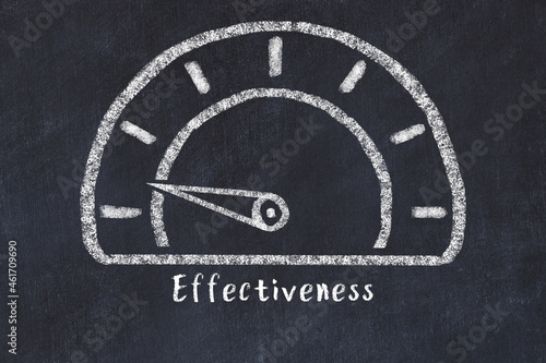 Chalk sketch of speedometer with low value and iscription Effectiveness. Concept of low logistics KPI