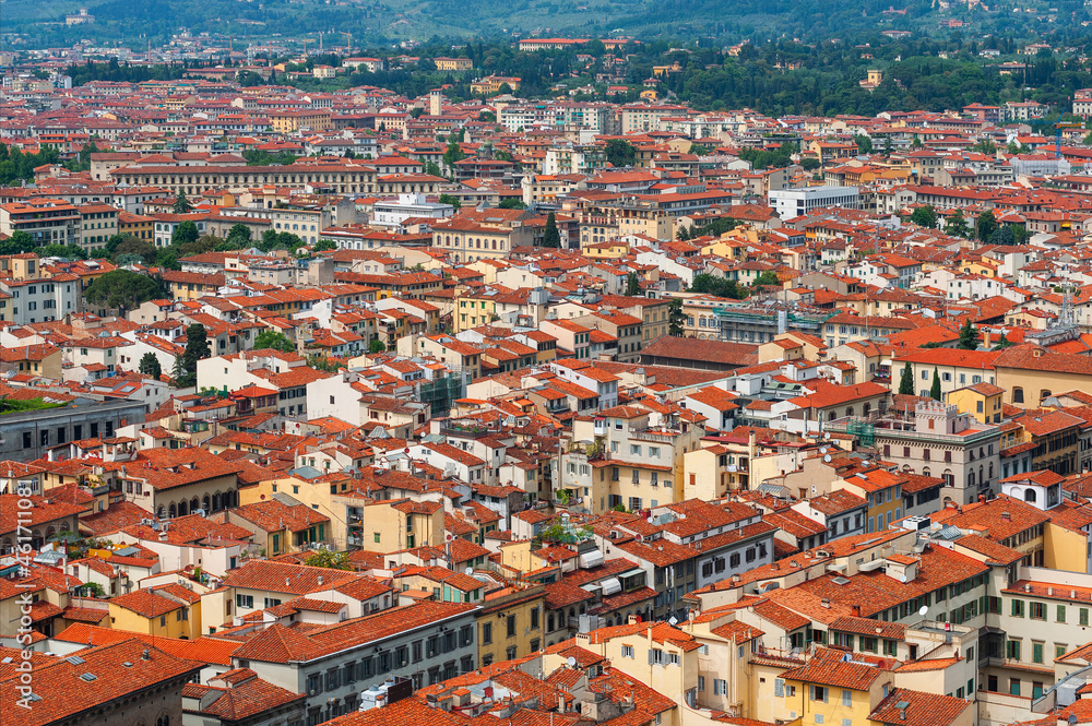 Bird's eye view of the historic center of the Italian city of Florence
