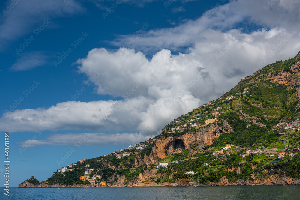 Scenic view of the Amalfi Coast in Italy. 