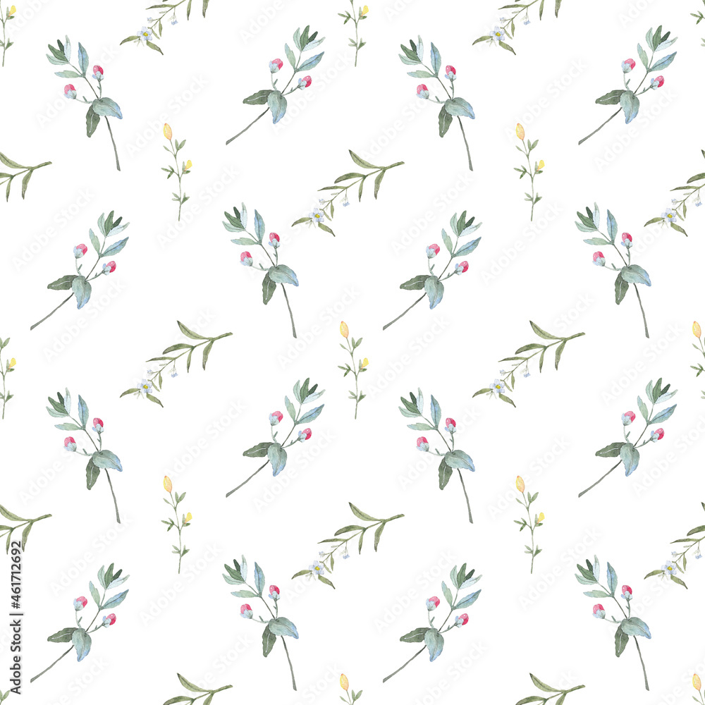 Seamless pattern from a hand-drawn watercolor flowers on a white background. Use for menus, invitations