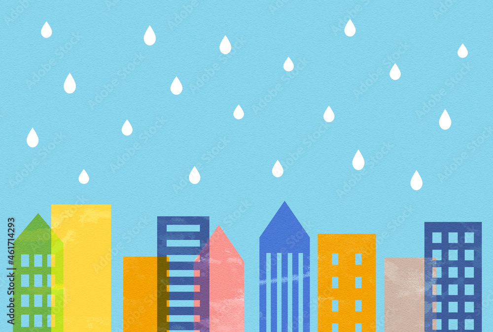 背景素材_カラフルな雨のビル群 背景素材_カラフルな雨のビル群