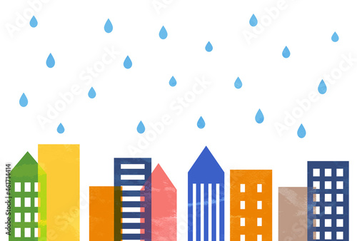 背景素材_カラフルな雨のビル群
