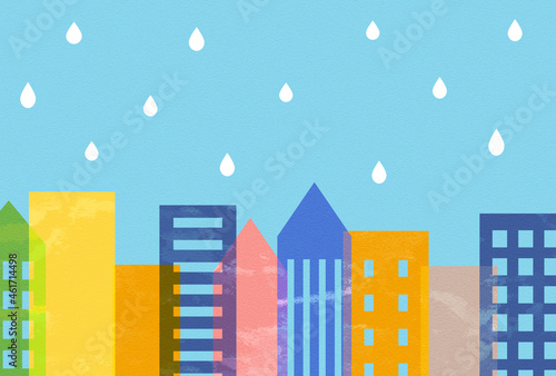 背景素材_カラフルな雨のビル群