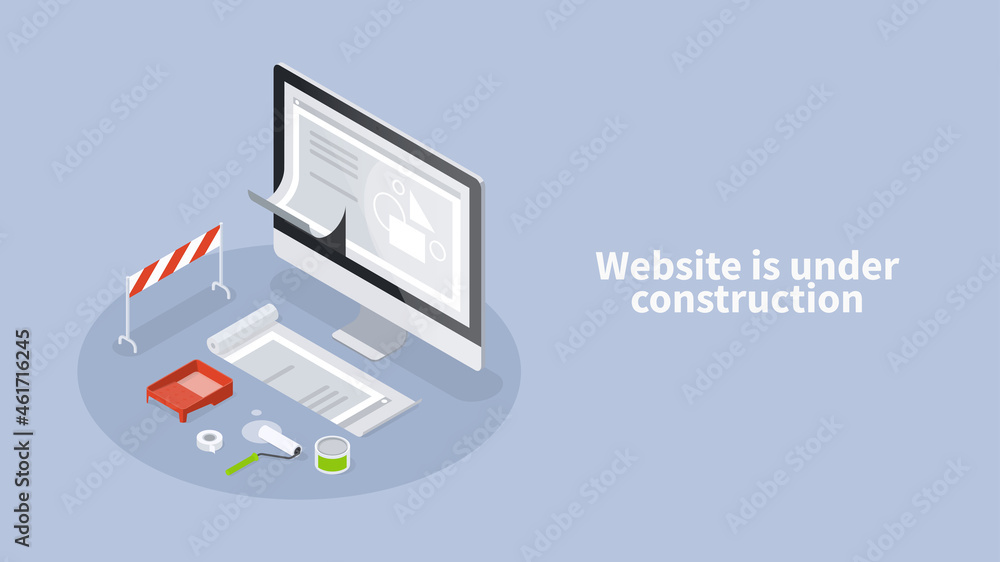 Website Under Construction Page Isometric Banner